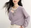 Suéter de punto gris de dos piezas, suéter top adelgazante 2026, patchwork a rayas casual, versátil nuevo estilo otoño/invierno