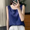 Camisola de seda feminina terno interno 2024 novo ácido acético solto cetim verão amoreira seda base camisa preta