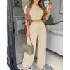 Ropa Europea y Americana para Mujer Amazon Aliexpress Sitio Independiente Estilo Elegante Conjunto de Pantalones Estampados de Manga Corta de Dos Piezas para Mujer Ligero