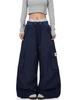 Pantalones Anchos de Pierna con Cordón Cintura Elástica Bolsillos Múltiples Estilo Retro Americano Caída Transfronteriza Casual Pantalones Largos para Pareja Pantalones Casuales de Calle