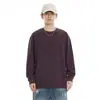 Camiseta de Manga Larga de Algodón de Bambú Nueva Otoño 2025 para Hombre, Color Sólido Holgada de Cuello Redondo, Camiseta Básica Casual Retro Japonesa