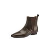 Botas Chelsea Elegantes de Couro de Ovelha com Textura para o Dia a Dia Inverno 2024 Bico Quadrado Pequeno Salto Baixo Grosso Botas de Couro para o Tornozelo Femininas