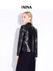 Blazer de Cuero Genuino para Mujer de Primavera y Otoño con Cuello de Solapa, Botón Único, Corte Ajustado, Chaqueta de Cuero de Oveja para Viajar