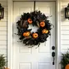 Amazon Halloween Guirnalda de Hojas de Arce Negras Colgante de Puerta Festival de Fantasmas Fiesta Círculo de Vid de Calabaza Artificial Decoración Accesorios
