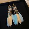 Pendientes de Borla para Turismo Yunnan Dali Lijiang Pendientes Largos Bohemia Distintivos Joyería con Colgante de Hoja para el Cabello