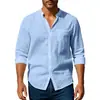 Camisa de Lino para Hombre 2026 Amazon Transfronteriza Primavera y Otoño, Manga Larga, Cuello Alto, Transpirable, Casual, Estilo Chino Nuevo, con Bolsillo