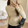 Camiseta básica de punto de manga larga, suave y cómoda, corte ajustado, para mujer, color liso, cuello redondo, hombro normal, perfecta para usar en capas, de otoño e invierno, transfronteriza