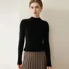 Suéter Feminino de Cashmere Puro Gola Alta Meia Manga Slim Fit Outono/Inverno 2026, Malha Elegante para o Dia a Dia
