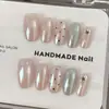 Ling Luo Original Estilo Coreano Ins Azul Gelo Bolinhas Temperamento Clareamento Olho de Gato Feito à Mão Usável Manicure Produto Acabado Atacado
