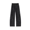 Calça Casual Xadrez de Perna Larga para Homens, Textura High Street Americana Primavera/Outono, Design Plissado, Calça Longa Casual Solta de Perna Larga
