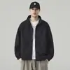Chamarra con bloques de color, patchwork de malla, cuello alto, cierre de cremallera, corte holgado para hombre, moderna, para exteriores, a prueba de viento, estilo deportivo, ropa de abrigo de otoño para hombre