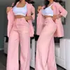 Ropa de Verano para Mujer de Exportación Europea y Americana Transfronteriza 2025 Traje Elegante de Color Puro con Mangas de Abertura y Solapa Traje de Pantalón Recto para Mujer