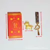 Chaveiro de Ouro Puro 999 "Fique Rico Logo" Pingente Criativo de Cavalo do Zodíaco para Bolsa Presente para Evento de Negócios Atacado