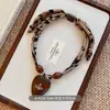 Estilo Étnico Bohemio Pañuelo de Seda Cajú Tela Collar de Cuentas de Madera Cadena Larga para Suéter de Mujer Accesorios Halter Collar de Cuello