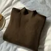 Suéter Aconchegante de Veludo Espesso Meia-gola Macio Peça Única Feminino Inverno Simples Camada Base Camisa de Tricô Coreana