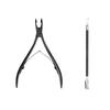 Tijeras para cutícula Meitao de acero inoxidable empujador de cutícula negro pinzas para cutícula pinzas de belleza uñas postizas con púas juego de 2 piezas acero empujador set de manicura