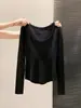 Suéter Gola U Estilo Francês com Clavícula à Mostra, Ombro Normal, Suéter de Tricô Macio e Aconchegante para Mulheres, Blusa Base Slim Fit para Outono e Inverno