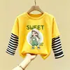 Camiseta de manga larga de algodón puro para niñas, camiseta básica moderna y versátil, top interior elegante para niñas, ropa de otoño para bebés y niños pequeños