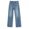 Jeans de Inverno Feminino de Cintura Alta, Forrado com Fleece e Espessado, Tamanho Plus, Caimento Solto, Emagrecedor, Versão Estreita, Adequado para Corpo Tipo Pera, Calça Wide Leg