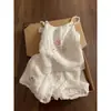 Pijama Camisola Artístico e Fresco Estilo Japonês com Renda para Mulheres, Conjunto Casual Branco Simples de Verão Adequado para Sair