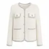 Chaqueta de Tweed con Ribete Brillante para Mujer, Chaqueta de Tweed con Cuello Redondo y Manga Larga de Amazon, Abrigo para el Trabajo