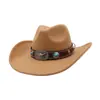 Chapéu de Cowboy Étnico Xizang Unissex Transfronteiriço em Forma de Coração 19,5cm Aba Enrolada Chapéu de Feltro com Design de Cabeça de Vaca Quadrada