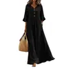 Vestido Largo Casual Delgado para Vacaciones con Cuello en V Abotonado y Mangas Abullonadas, Estilo Europeo y Americano Transfronterizo para Mujer 2026