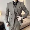 Traje de Lana Otoño e Invierno para Hombre de Doble Botonadura Traje Grueso Ni Zi Ajustado Estilo Británico Formal