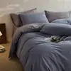 Conjunto de quatro peças 100% algodão escovado de alta contagem de fios, capa de edredom simples de algodão puro estilo nórdico, lençol de cima, lençol com elástico, conjunto de cama