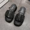 Sandálias de sola grossa para mulheres 2025 verão mais recentes sandálias muffin e chinelos de exterior com saia sola grossa strass praia sapatos romanos