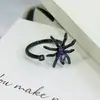 Anillo Abierto de Halloween Transfronterizo Personalidad Oscura Retro Circonita Araña Gatito Murciélago Anillo de Calle Hip-Hop de Nicho