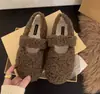 Zapatos de mujer, suaves y elegantes, con punta redonda, una sola tira y forro de piel de oveja, adecuados para otoño e invierno, de suela plana, cálidos y cómodos para mujeres embarazadas.
