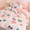 Juego de Ropa de Cama de Franela Gruesa de Algodón Puro de Cuatro Piezas Ropa de Cama 100% Algodón Otoño e Invierno Funda Nórdica Sábana Sábana Ajustable Juego de Tres Piezas