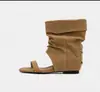 Versión de Piel de Oveja Estilo Coreano Nicho Aumentadores de Altura Sandalias de Tira de Punta Abierta y Redonda Botas para Mujer 2026 Botas Cortas Botas de Mezclilla Apiladas