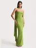 Moda Feminina Transfronteiriça Europeia e Americana Verão Novo Estilo Gola Halter Fita Tecelagem Torcida Wrap Peito Costas Nuas Slim Fit Nicho Vestido Longo Atacado