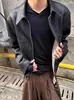Chaqueta de Caza de Cuero PU con Forro de Espiga Frost Crackle de Diseñador, Chaqueta Corta Ancha Cleanfit para Hombre
