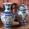 Jarrón de Cerámica Antigua de Alta Calidad Azul y Flor Bajo Esmalte Rojo Jarrón de Cerámica Adornos Decorativos Lujo Ligero Jarrón de Cerámica Estilo Chino