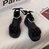 Hebilla de Perla de una palabra Antideslizante con Falda Zapatos Romanos para Mujer 2024 Nuevas Sandalias de Verano de Plataforma con Suela Gruesa y Lazo