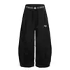 Pantalones de Chándal Baggy de Pierna Curva con Bordado, Diseño Desestructurado Plisado Estilo Americano para Hombres y Mujeres, Pantalones de Pierna Ancha para Danza Jazz de Corte Holgado con Cintura Elástica