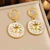 Aretes Cara de Sol Goteo de Aceite Blanco Acero Inoxidable Chapado en Oro Moda Retro Versátiles para Mujer Nuevo Estilo Estación Independiente