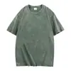 Camiseta de Manga Corta para Hombre de Algodón Puro Lavado Vintage Pesado Transfronteriza Marca de Moda Holgada Retro Americana Versión Blanca Lisa