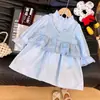 Conjunto de niña 2026 colección nueva de otoño: Conjunto elegante de dos piezas para bebés niñas: camisola de encaje y vestido tipo camisa