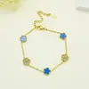 Pulseira de Aço Inoxidável com Diamantes em Forma de Trevo de Cinco Folhas Transfronteiriça, Joia de Pulseira em Aço Titânio com Design de Nicho de Luxo Leve