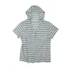 Sudadera con capucha de Tencel a rayas estilo asiático Y2K, unisex, para verano, con capucha, hombro normal, manga corta, corte ajustado, top vintage