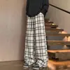 Pantalones casuales a cuadros retro de secado rápido para hombre, pantalones largos de pierna ancha holgados y fluidos de verano, pantalones adelgazantes de talla grande para hombre