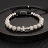 Pulseira de Corda Tecida Ajustável Hip Hop Masculina Coroa de Cobre Retrô Europeia e Americana Contas de Abacaxi de Aço Titânio Galvanizado a Vácuo