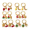 Estilo Coreano Simples Doce Fofo DIY Pimenta Morango Pingente Brincos Aço Inoxidável Banhado a Ouro 18K Joia Diária para Mulheres