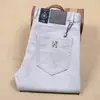 Calça jeans casual reta masculina stretch nova de verão algodão fibra de poliéster cinza branco jeans masculino