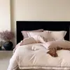 Estilo Retro Old Money de los 50s Juego de Cuatro Piezas Jacquard 100% Algodón Funda Nórdica de Borde Ancho Sábana Bajera Cama de Tacto de Alta Gama