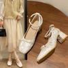 Nuevos Zapatos de Mujer de Tacón Alto 2023 con Perlas, Adecuados para Cheongsam, Zapatos de Salón Poco Profundos Versátiles, Zapatos Mary Jane Franceses Retro